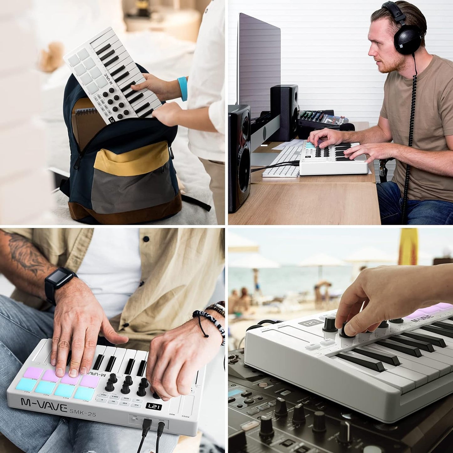 M-WAVE MIDI Keyboard - 25 Velocity Sensitive Keys, 8 RGB Backlit Pads, 8 Knobs, USB Connected Piano