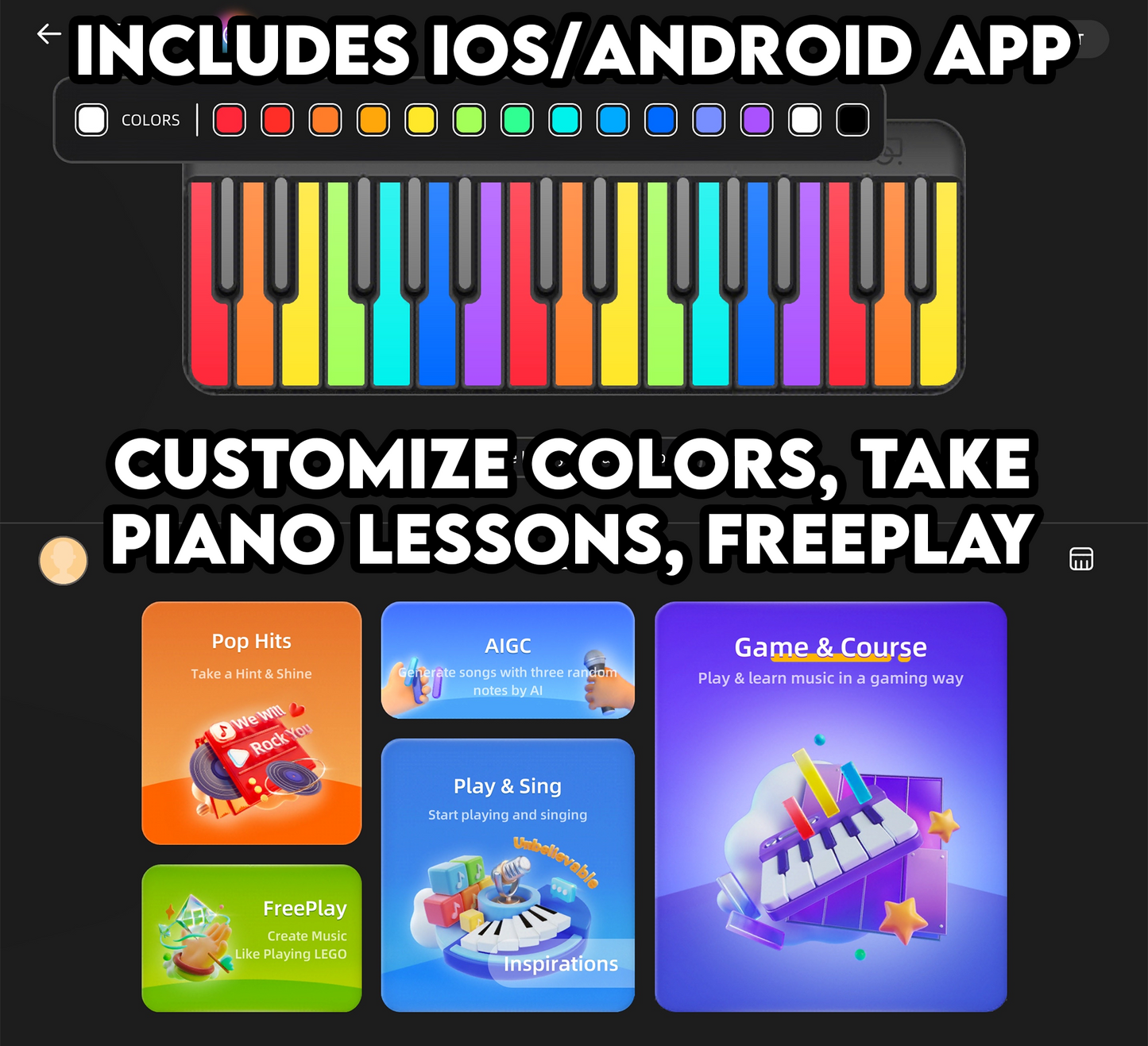 Kartier LED MIDI Keyboard With 1,000+ Famous Sounds/Presets Bundle, 29 Customizable LED Keys, USB & Bluetooth Connection, IOS & Android App (Limited Presale)