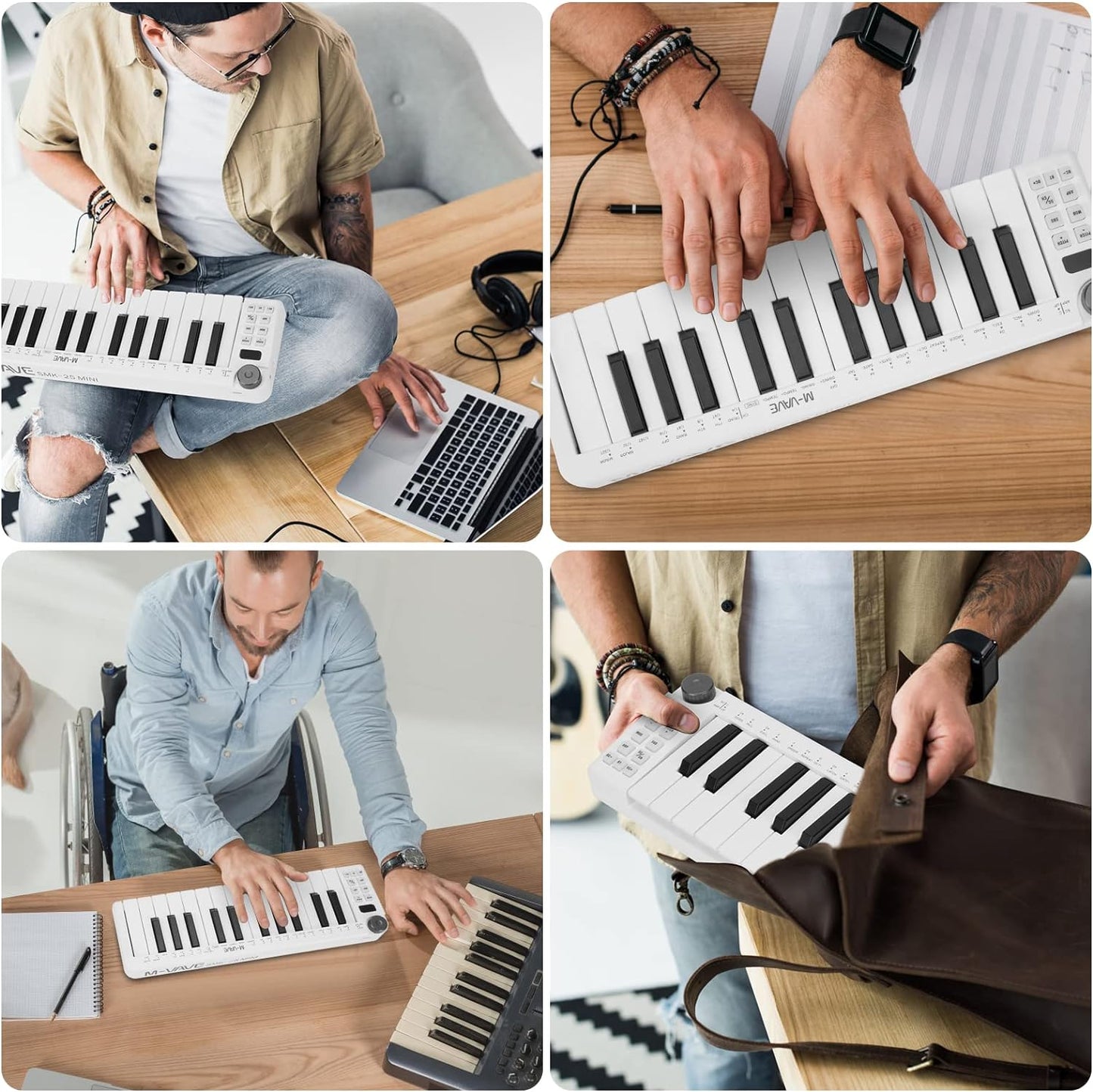 M-WAVE MIDI Keyboard - 25 Velocity Sensitive Keys, Customizable Knob, Compatible With Win/Mac/IOS/Android