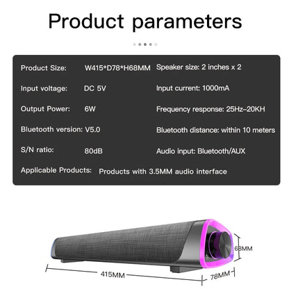 AuraSync 360° Surround Sound Bar: Dual-Speaker Stereo with Deep Bass, Bluetooth 5.0 & AUX, Universal Compatibility - Elegant Cloth Design with LED Lights